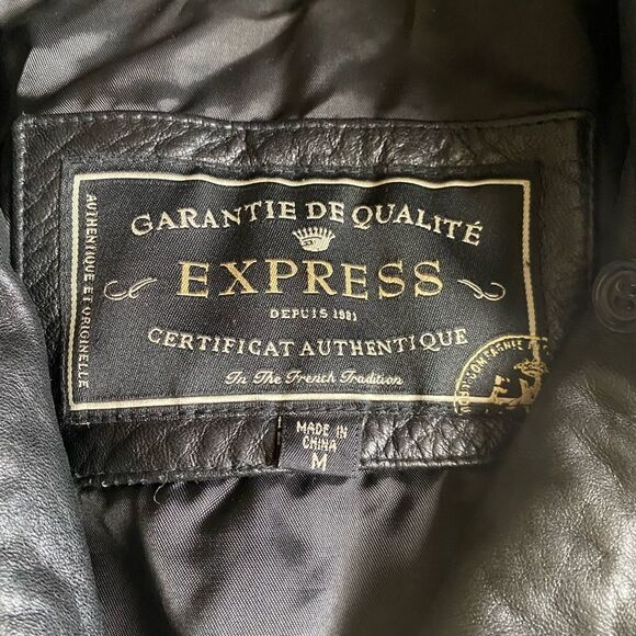 Express Genuine Leather Jacket Vintage Black Moto Y2K Womens Size Medium No Belt - Picture 10 of 11